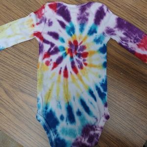 Handmade tie dye long sleeve 9 month onsie rainbow, classic swirl